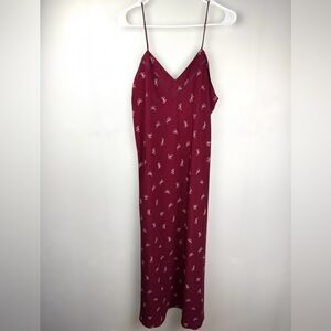 Vintage Nordstrom Lingerie Midi Slip Dress Burgundy w/ printed polka dots/bows M